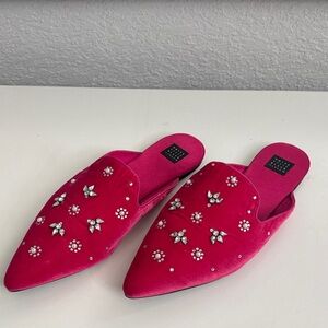 White House Black Market Fuchsia Embellished Mules